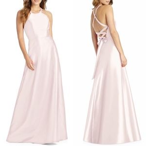 NEW D763 Alfred Sung BLUSH Lace-Up Back SATIN Twill A-LINE Bridesmaid GOWN 12